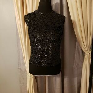Women’s Sleeveless Blouse  Black  Sequins Beads